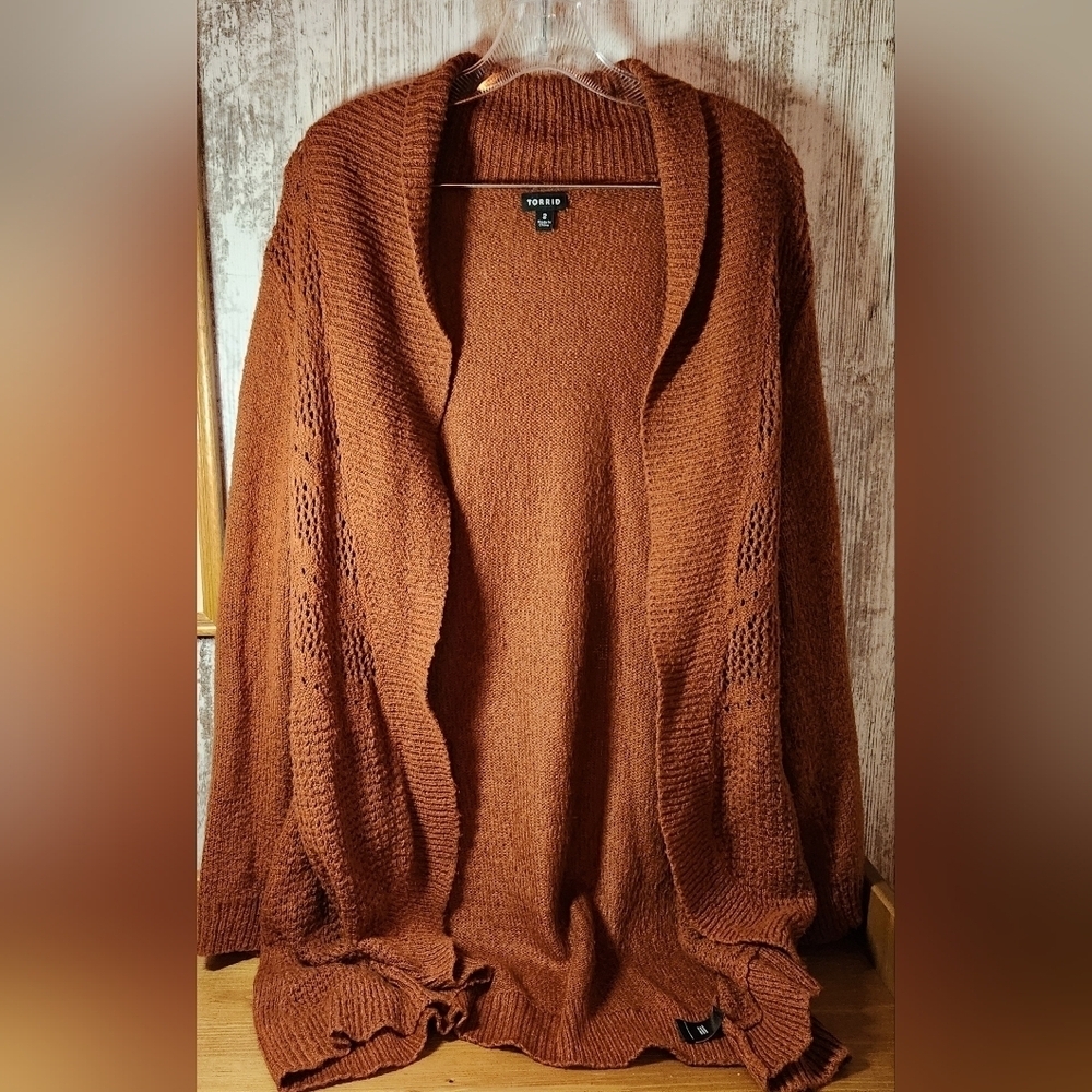 Torrid Women's Rich Rust Brown Open-Front Cardigan Knit Sweater Size 2